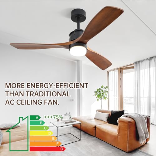 Image of CACI Mall 60 inch Wood Ceiling Fan with Light, Outdoor Ceiling Fans for Covered Patios, Walnut, Remote Control, Large, for Porch /Garage /Farmhouse