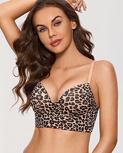 Image of DOBREVA Women's Push Up Wireless Bra Padded T Shirt Bras No Underwire Plunge Bralette