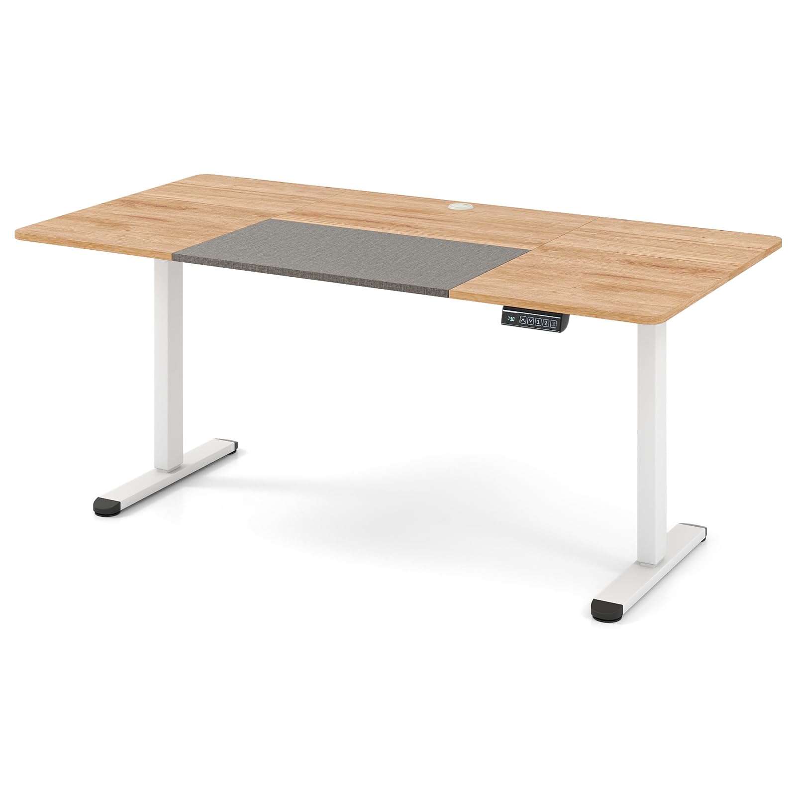 CASART Electric Height Adjustable Standing Desk, 140 x 70cm Ergonomic Sit Stand Desk with Memory Control, Cable Hole & Anti-Collision Design, Stand up Workstation for Home Office (Natural+Grey)