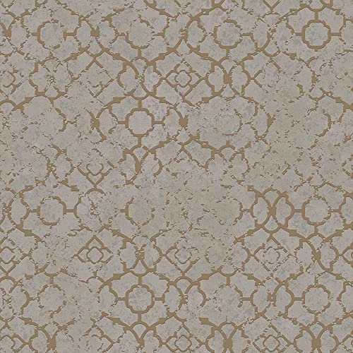 Galerie DWP0246-06 Emporium Aged Quatrefoil Wallpaper, Beige/Gold, 10m x 53cm