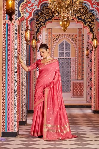 Image of SWORNOF Women's Pure Silk Saree With Blouse Piece (RANI)