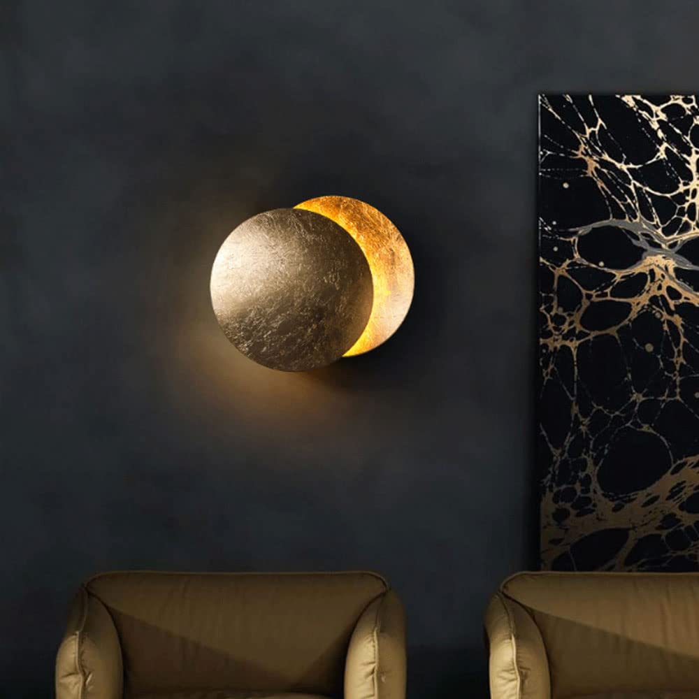 GWJKG Księżyc Concept Solar Eclipse ścienna Nordic Styl Hal Wall Light do salonu Sypialnia Schody Korytarz okrągły złote miedziane kinkiety z białym i mosiężnym wykończeniem