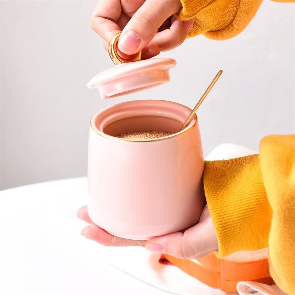 Sucrier en céramique avec Couvercle et cuillère pour la Maison et la Cuisine (Couleur:A,Taille (A comme Le Montre l'image)