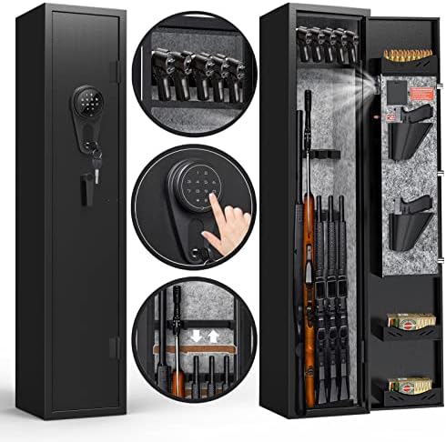 KAER 3-5 Rifle Gun Safe, Gun Safes for Home Rifle and Pistols, Quick Access Gun Safes for Rifles and Shotguns,Gun cabinets with Adjustable Pistol Rack, Pockets and Removable Shelf