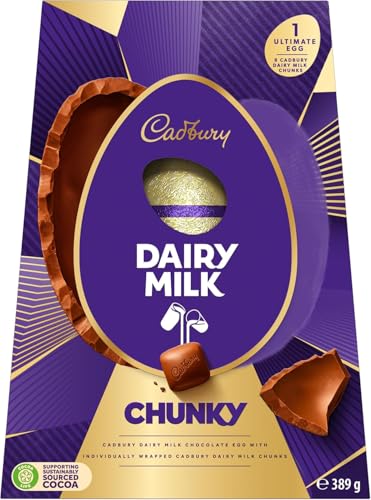 Cadbury Dairy Milk Ultimate Chunky Chocolate Easter Egg Includes 1 Large Chocolate Shell and 8 Cadbury Dairy Milk Chunks Gift for Easter 389 g