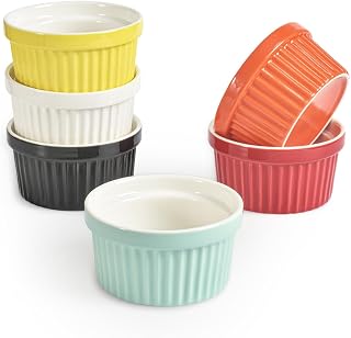 homEdge Porcelain Ramekins Set, 240 ml / 8 Fl Ounces Ice Cream Bowl, Creme Brûlée Ramekins Soufflé Cup for Baking, Set of 6 Multi Color
