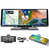 Podofo Wireless Apple Carplay Portable Car Stereo with HD Front Camera, Dash Cam Loop Recording, 9.3'' Touchscreen Car Radio Receiver, Bluetooth/Maps Navigation/Android Auto/Aux, for All Vehicles