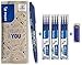PILOT - Lot de 1 Frixion Ball + 3 sets de 3 recharges + 1 gomme - Stylo effaçable à encre thermosensible - Stylo roller rechargeable fabriqué à partir de plastique recyclé - Bleu - Pointe moyenne