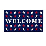 Evergreen Flag Welcome with Stars Red White and Blue Doormat | Indoor and Outdoor Entryway | 28 x 16 Inches | Non Slip Back | Welcome Floor Mats | Muddy Dog Paws | Front Door Entrance Home Decor