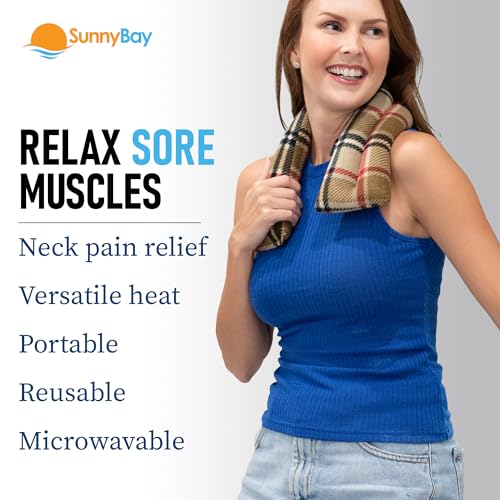 Image of SunnyBay Microwavable Heating Pad for Neck and Shoulder, Heated Neck Wrap, Microwave Heat Pad, Weighted Beanbag Moist Hot or Cold Compress, 2.2 lbs, 26x4 Inches, London