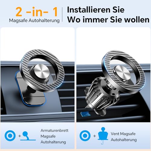 Coolpow Handyhalterung Auto für Magsafe Autohalterung【20x N55 Magnet】Handy Halterung Auto Zubehör Innenraum【360° Drehbar】Magnetische Auto Handyhalterung Lüftung für iPhone 17 Pro Max,Kohlenstofffaser