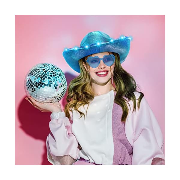 Zhanmai 8 pieces cowboy hat led light up hat and heart sunglasses sparkly space cowgirl hat for women girls halloween costume - image 6