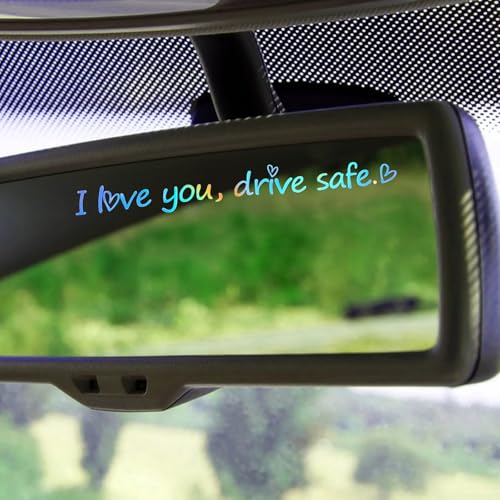Image of 2 x I Love You, Drive Safe Rear View Mirror Sticker, Rear View Mirror Decal with Heart Self Affirmations Car Mirror Stickers Vinyl Car Window Decal for Water Bottle Laptop Bumper New Car Decor