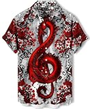 DADDYLOCO Dragon Print Button Down Shirt, Red and Gray Asian Design, Short Sleeve Regular Fit