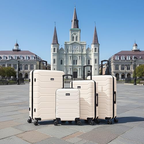 Image of InUSA TREND Luggage with Spinner Wheels | Durable Lightweight Hardside Suitcase, Travel Sets with Handle and Trolley | (20in, 24in, 28in, 32in) 4 Piece Set | Sand