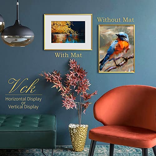Image of VCK 12X16 Aluminum Picture Frames with Real Tempered Glass Set of 3, Gold Metal Poster Frames with Mat for 8x12 Picture or 12x16 without Mat, Wall Hanging
