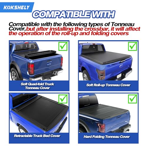 Image of Adjustable 65.4 inchTruck Bed Rack Cross Bars（2-Pack） for Mid-Size Trucks with Soft Roll-Up, Hard Rolling,Tri-Fold, Retract Hard Tonneau Covers|Aluminum Cross Bars|Compatible with Kayak Racks, Bike Racks