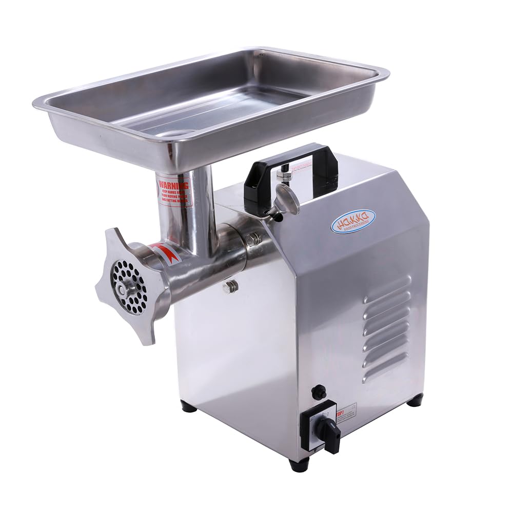 Hakka Hachoir à Viande Professionnel, Hachoir à Viande n°12, 735W, 150kg/h, Robuste, électrique, Pour Saucisses, en Acier Inoxydable, pour Usage Industriel, Restaurant, Hôtel, Maison