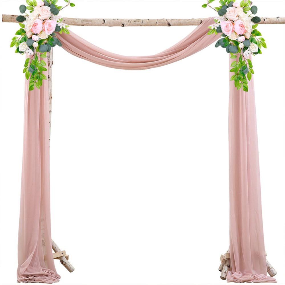 Mateju 4 Stück Chiffon Hochzeit Vorhang Hochzeitsbogen, Rosa/Rot Chiffon Tüll Stoff Querbehang Deko Gardinen Hintergrund für Dekoration Torbogen Zeremonie (Rosé 20,75x600cm)