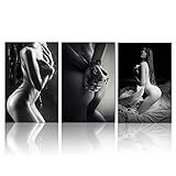 KLVOS- 3 Piece Nude Art Canvas Wall Art Prints Sexy Woman and Naked Girl Body Art Painting Printed on Canvas Framed and Stretched Ready to Hang for Bedroom Ready Hanging on 16