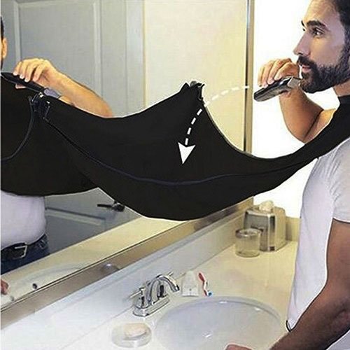 Silingsan Tablier à Barbe, Bavoir à Barbe pour Homme, Cape de Barbier avec Ventouse, Gardez Votre Salle de Bain Propre - Noir