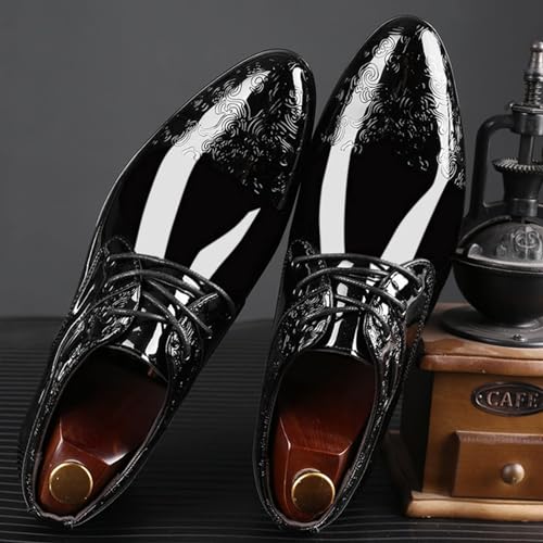 Men's Faux Patent Leather Tuxedo Dress Shoes Men's Classic Modern Formal Business Oxford Shoes Lace Up Dress Shoe4