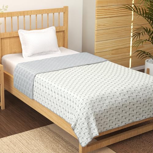 Image of Story@Home Dohar Single Bed Cotton 100% | 150GSM 144 X 220 cm Quilt AC Blanket for Summer | AC Comforter Single Bed | White & Grey, Abstract Reversible Design Duvet | All-Season Blanket