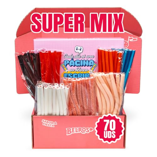 BELROS Pack Surtido Regalices 1,8kg con 7 Bolsitas Mix Regaliz. Gominolas y Golosinas. Caja Regalo Rosa. Dulces y Picantes. Ideal para Celebraciones, Cumpleaños y Fiestas