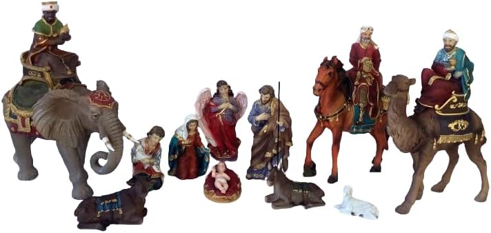 Cannan Indoor Christmas Nativity Scene 12" Complete Set 11 Pcs Jesus,Mary,Joseph,Three Wise Men,Shepherd & Animals Resin Religious Figures