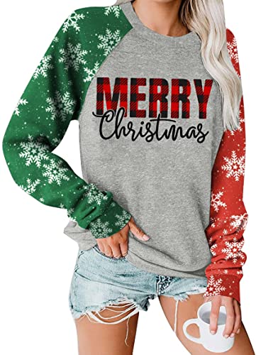 SUWATOIN Sudadera de manga larga para mujer, diseño de Navidad, Grey1, L