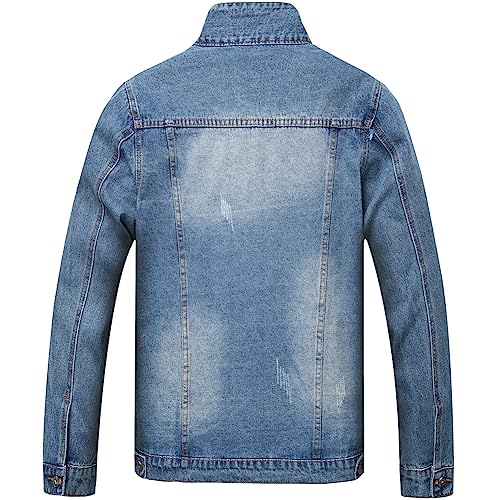 Image of LZLER Men's Denim Jackets Distressed Destroyed Classic Vintage Slim Fit Ripped Fashion Trendy Trucker Jean Jackets