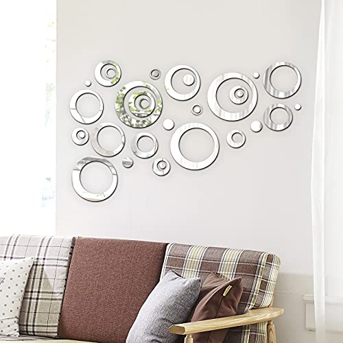 Removable Wall Mirror Sticker Decal Acrylic Setting For Home Living Room Bedroom Decor, 1.5-13.5 Cm, 32 Pieces (Silver) #TOP4