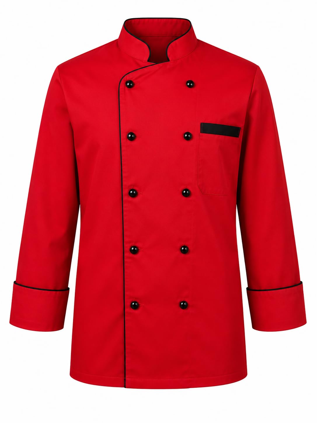 akh69 Royal Series Unisex Polycotton Red Chef Coat with Black Contrast Piping | Double Breasted Professional Kitchen Uniform | Full Sleeve Chef Jacket for Men & Women| Size- 2XL-picture-31