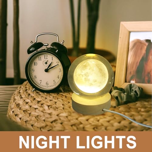 Lámpara de noche bola de cristal 8 cm con base de madera y USB miniatura 4