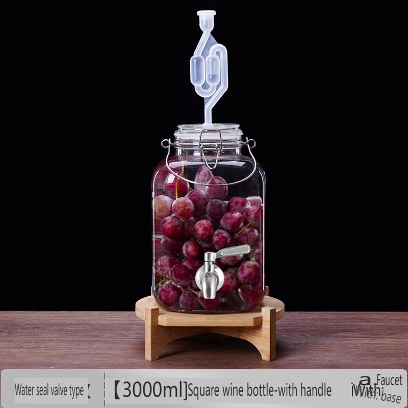 Wine glass bottle Empty bottle Sealed arbutus green plum brewing container Wine tank Wine barrel wine tank. (3kg water seal valve - square single)