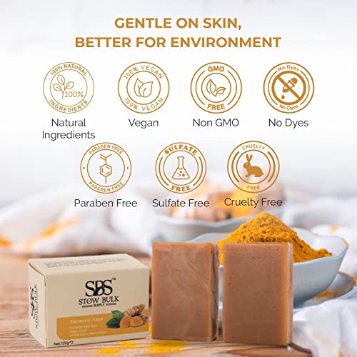 Stow Bulk 2 Pieces Turmeric Soap W/Shea Butter, Hyaluronic Acid, Vitamins, Retinol, Collagen, Olive Oil - Natural Soap For Cleansing & Moisturizing, 4.2 Ounces #TOP5