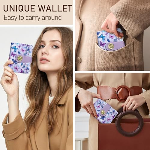 Image of Kelvoris Small Rfid Butterfly Women Wallet Bifold Zipper Coin Pocket | PU Leather Compact Cash Credit Card Holder Travel Purse for Female Ladies Teen Girls 1 ID Window 10 Card Slots