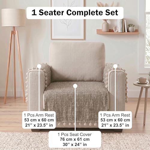 Image of Story@Home Chenille Sofa Mat for Single Sofa Cover (76x61Cm) & Arm Rest Covers | Anti Slip Cover for 1 /2 /3 Seater & L Shape Sofa Cover - Caramel & Cream