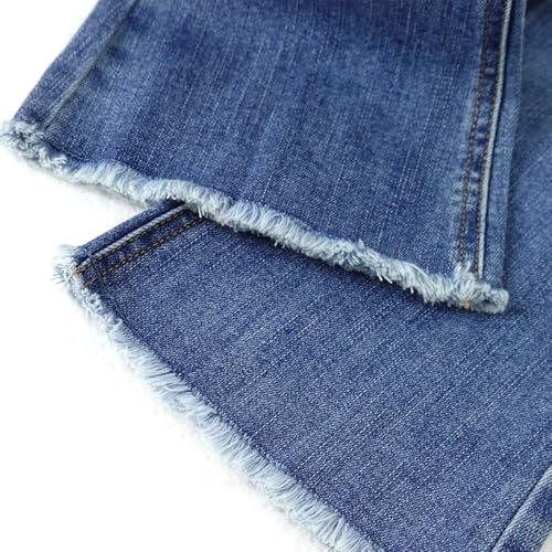 KIDSCOOL SPACE Baby Little Girls Flared Jeans, 12M-5T Raw Edge Hem Stretchy Denim Pants4