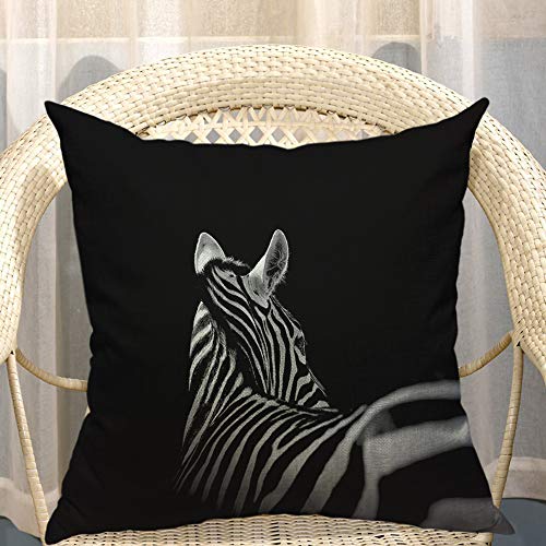 Mugod Zebra Decorative Throw Pillow Cover Case African Animal Look Back Beautiful Stripes Black And White Cotton Linen Pillow Cases Square Standard Cushion Covers For Couch Sofa Bed 18X18 Inch #TOP3