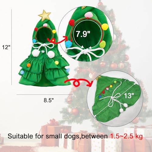 Disfraz Navidad para perro pequeño y gato con capa y pompón miniatura 3