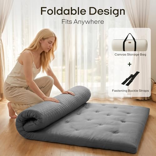 Image of ZonLi Japanese Floor Futon Mattress Twin Size 75 inchx 39 inch, 100% Cotton Cover 4 inch Thicken Tatami Mattress, Foldable Sleeping Pad, Portable Dormitory Tatami Mat, Roll Up Floor Lounger Bed for Adult