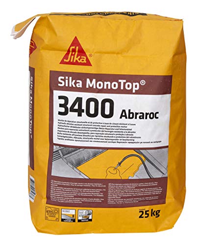 SIKA - Mortier de réparation résistant à l'abrasion - Sika Monotop 3400 Abraroc - Résistant à l'eau de mer et eaux agressives - Application verticale et horizontale - 25kg