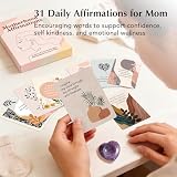 Nuyviare New Mom Gift Set, Postpartum Self Care Affirmation Cards with Amethyst Worry Stone, Emotional Support Gift for New Moms After Birth, Baby Shower Push Present, Mother’s Day Mom Gift(Purple)