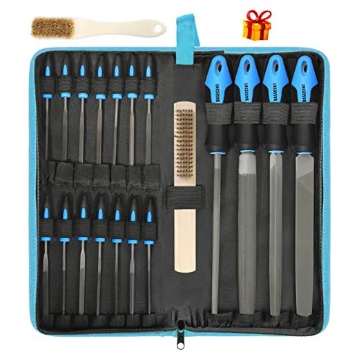 Basecent 20 Pcs Metal & Wood File Rasp Set, T12 High Carbon Steel Hand File Set Kit Including Flat, Round, Triangle, Half Round File and Needle Files, Craft Files Tools for Metal, Wood, Plastic 3D