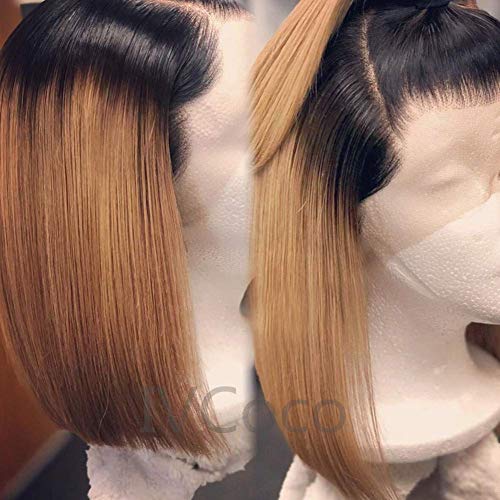 IVCoco 10A Glueless Ombre Blonde Human Hair Bob Wigs for Women Brazilian Straight 13X6 Bob Lace Front Wigs Middle Part Human Hair Short Wigs 2 Tone Lace Front Wigs Straight Short Bob Wig(10inch,1B-27)
