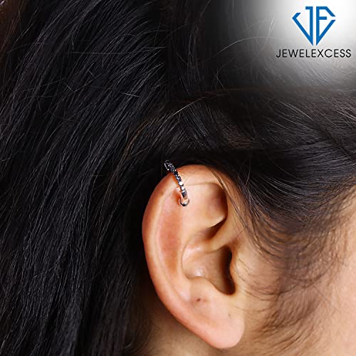 Sterling-Silver-Ear-Cuffs-for-Women-Non-Piercing–110-Carat-Black-Diamond-Ear-Cuff-with-Hinged-Hoop-Comfort-Clasps–Silver-Ear-Cuff-Earring-by-JEWELEXCESS