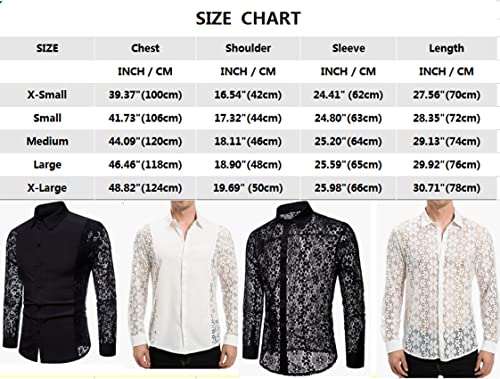 Invachi Men's Sexy Fishnet Button Down Shirts See Through Lace Sheer Shirts Black Large #TOP6
