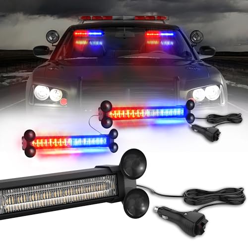 WINECO Emergency LED Strobe Traffic Advisor Lights Bar Car Windshield Hazard Safety Warning Directional Flashing light w/Suction Cups Split Mount for Vehicle Trucks Volunteer 2x12inch Red Blue