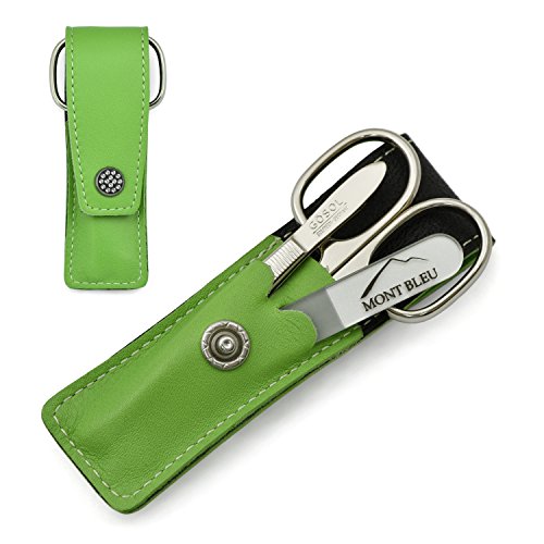 Juego de manicura de 3 piezas de GÖSOL, con lima de uñas de cristal, en estuche de cuero | Juego de manicura de primerísima calidad, Hecho en Alemania